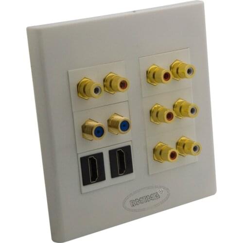 120 X 120mm 2 Gang face plate 8 X RCA, 2 X F head, 2 X HDMI Support customer design