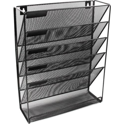 Metal Mesh Wall-Mounted Magazine File Rack Office Desk 5 Layer Interval Archive File Magazine Magazine Notebook Storage Black