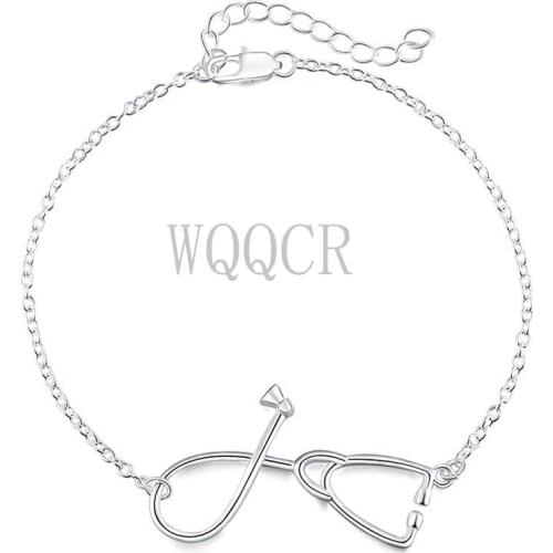 Minimalist Personality Stethoscope Genuine 925 Sterling Silver Single Chain Bracelet for Women Wedding Fine Jewelry Accessories