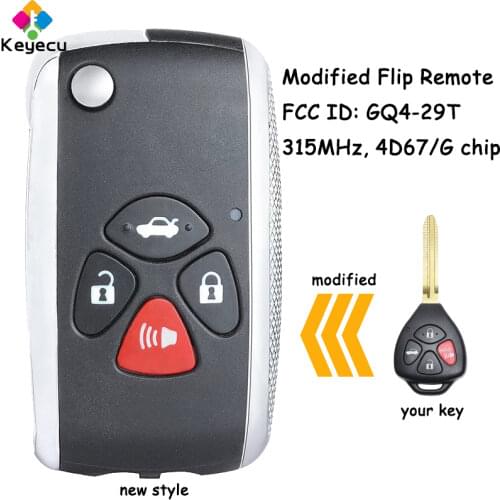KEYECU Modified Flip Remote Car Key With 4 Buttons G/ 4D67 Chip - FOB for Toyota Corolla Venza Avalon 2008-2013 FCC ID: GQ4-29T