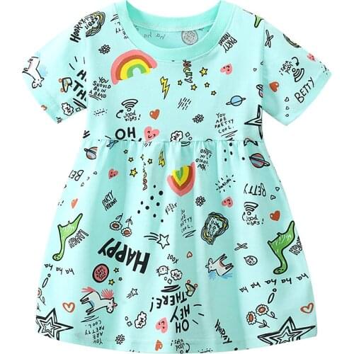 2021 Fashion Summer Dress Toddler Kids Baby Girls Cartoon Letter Animal Rainbow Dress Party Dress Clothing Bimba #l