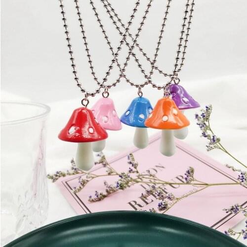 Fashion Cartoon Color Mushroom Pearl Bunny Necklace Personality Cute Resin Pendant Girl Daily Charm Jewelry Gift Women Jewelry