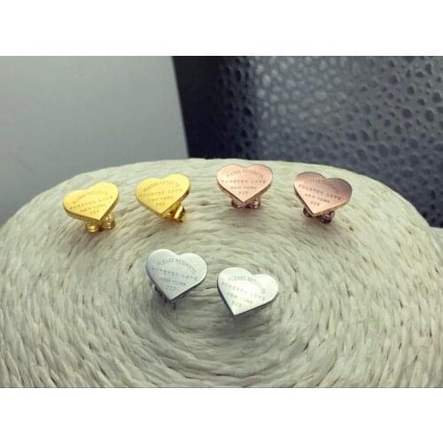 Fashion Stainless Steel Forever Love Heart Stud Earrings Rose Gold Color Women Party Wedding Xmas Gift