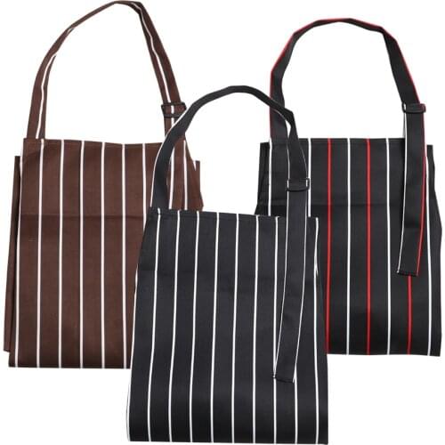 Home Kitchen Waiter Aprons Fashion Adjustable Cooking Apron With Pockets Adult Black Stripe Bib for Cooking