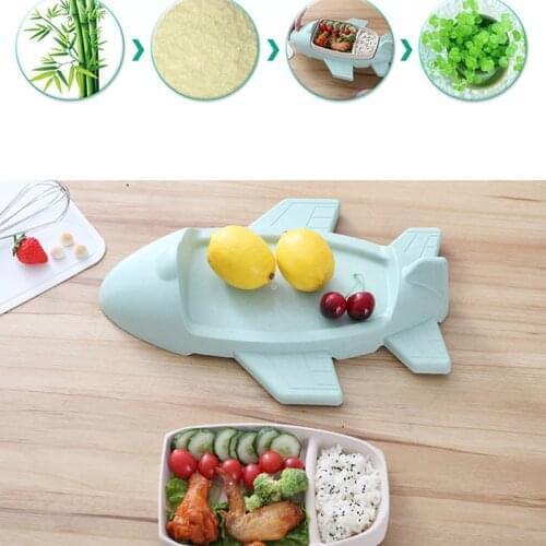 Cartoon Cute Airplane Shaped Childrens Food Supplement Bowl Infant Baby Toddlers Kids Bamboo Fiber Food Feeding Plate Tableware