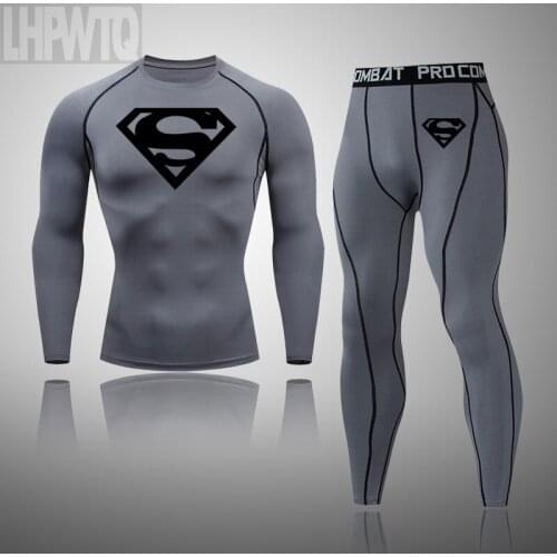 Men Running Suit Tracksuit Rashguard MMA Compression Sportswear Fitness Leggings Workout Winter Sports Thermal Underwear Set