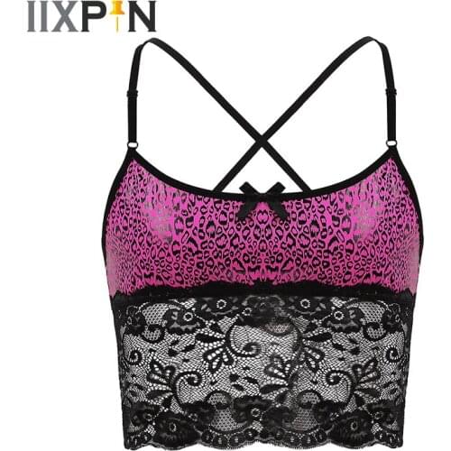 Men Sissy Tanks Top Cropped Sexy Leopard Printed Lace Spliced Vest Tops Mens Erotic Costume Soft Camisole Crop Top Nightwear