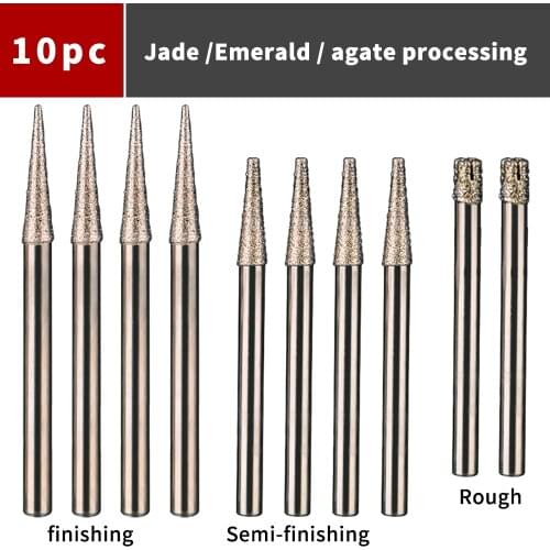 Engraving tool set 10pcs Jade carving knife for Jade, agate, Emerald carving Shank Diamond grinding head