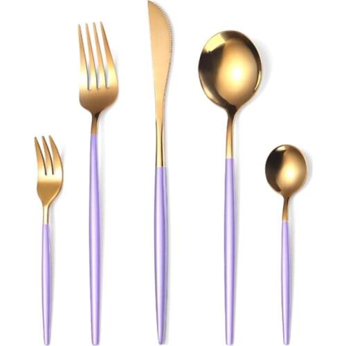 5pcs Set Stainless Cutlery Knives Fork Coffee Spoon Tableware Set Kitchen Dinnerware