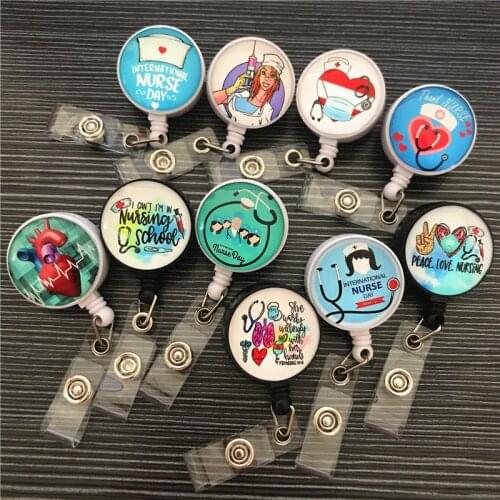 New Design 360 Degree Rotation Retractable Badge Holder For Nurses Name Tag Id Card Holder Badge Reel Clip Funny Gift Supplies
