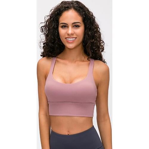 Naked-feel Fabric Longline Version Athletic Sport Bras Top Women Push Up Padded Gym Yoga Fitness Crop Tops Brassiere