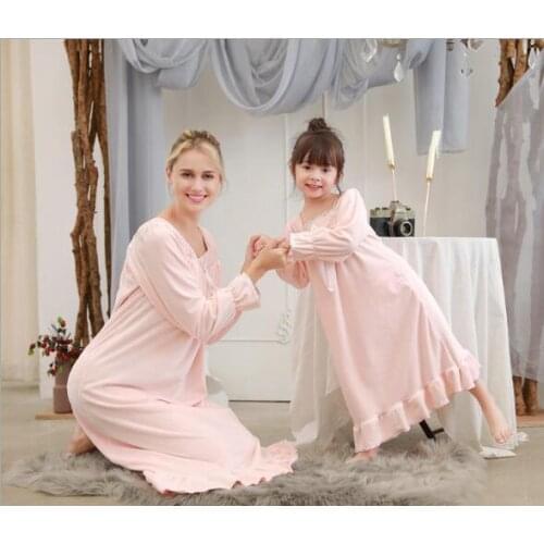 Mother And Daughter Dresses Clothes Family Matching Pajamas Mommy And Me Sleepwear Clothes Lace Cotton Mom Daughter Nightwear