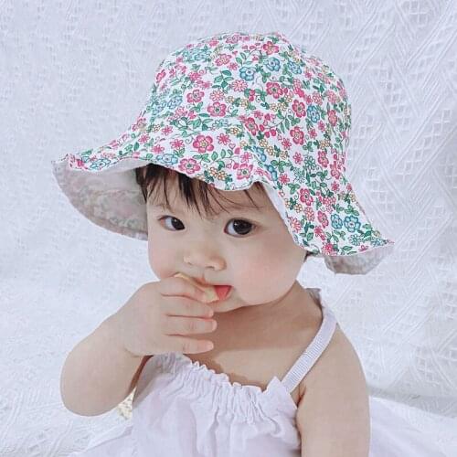 Baby accessories Girls Summer Outdoor Bucket Hat reversible hat Kids Children Floral Panama Cap Wide Brim Sun Beach Caps H192S