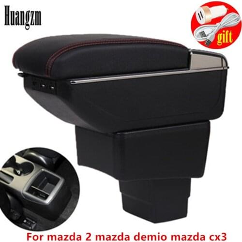 For mazda 2 mazda demio mazda cx3 armrest box Store content box Dual Layer USB Charging cup holder ashtray Car accessories