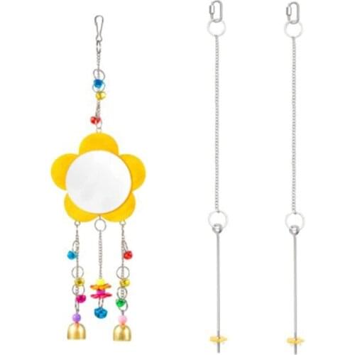 Chicken Toys for Hens Mirror Toy with Bells Stainless Steel Veggie Fruit Feeders Birds Suspensible Chicken Coop Toy