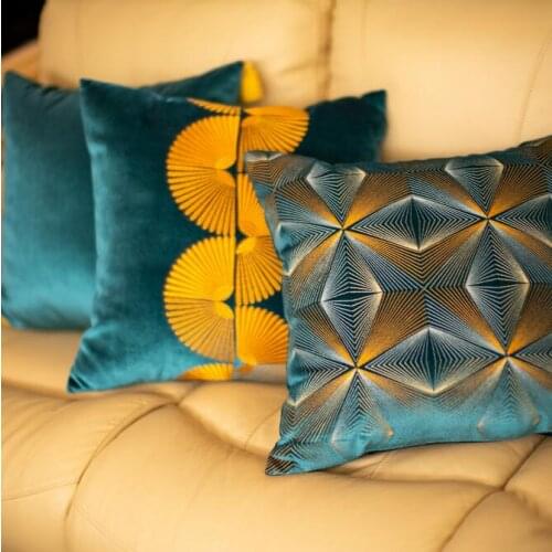 Luxury Nordic Embroidery Velvet Cushion Cover European Pillow Cover Gold PillowCase Geometry Home Decorative Sofa Throw Pillow