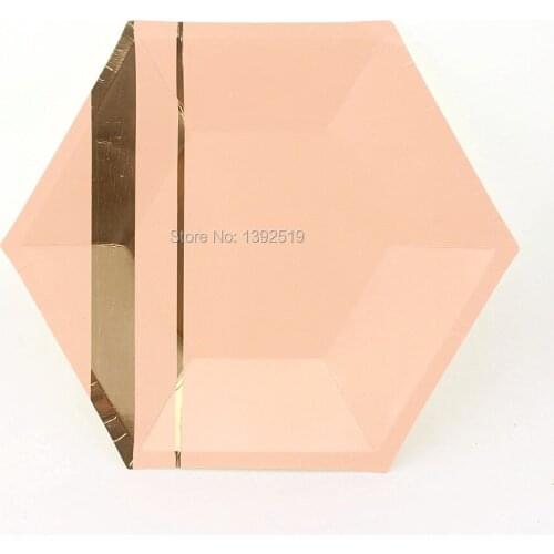Blush Pink & Gold Paper Plates Dinner Hexagon Foil Dish Wedding Bridal Shower Bachelorette Party First Birthday Ideas