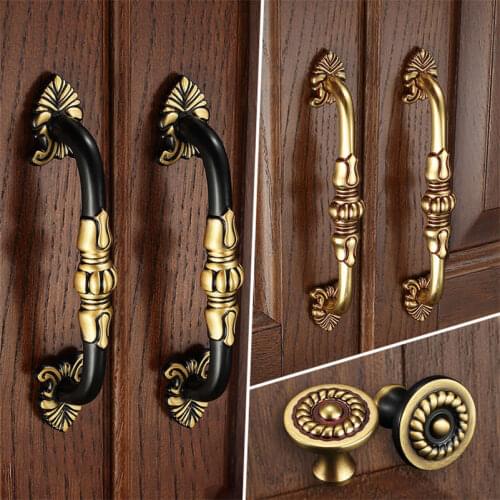 Pure Copper Kitchen Cabinet Pulls Handles Cupboard Door Drawer Knobs Black/ Gold