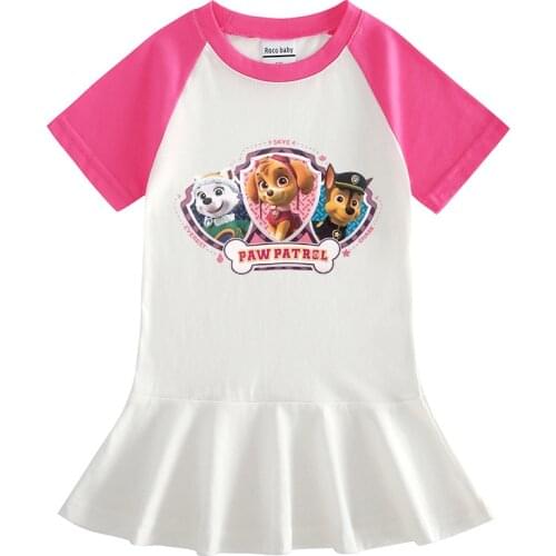 PAW PATROL Girls Summer Dresses Kids Clothes 2021 New Casual Short Sleeve Cartoon Printed Holiday Princess Dress 1-8Y
