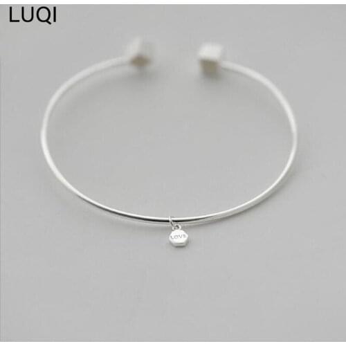 S925 Silver Fashion Glossy Square Geometry English LOVE Lettering Personality Bracelet B031