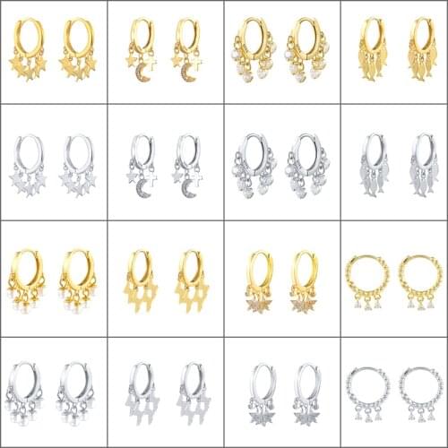 Light luxury 925 Silver Moon Star Drop Earrings Gold Ins Star Zircon Small Hoop Earrings For Women Korean Jewelry Gift brincos