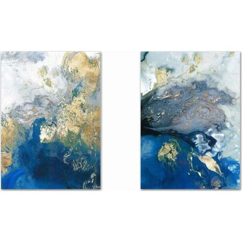 Modern Abstract Golden Blue Marble Pattern Canvas Painting Wall Art Picture Posters Print for Living Room Corridor Decoration