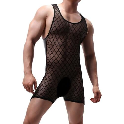 Sports diamond net Angle jumpsuit male youth sexy breathable dark shape-shaping pyjamas