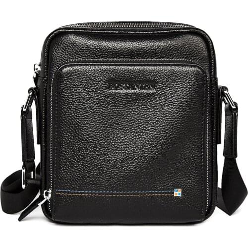 Bostanten Real Cow Genuine Leather Men Messenger Bag Casual Shoulder Small Mens Crossbody Bags Business Double Zipper Bags Male