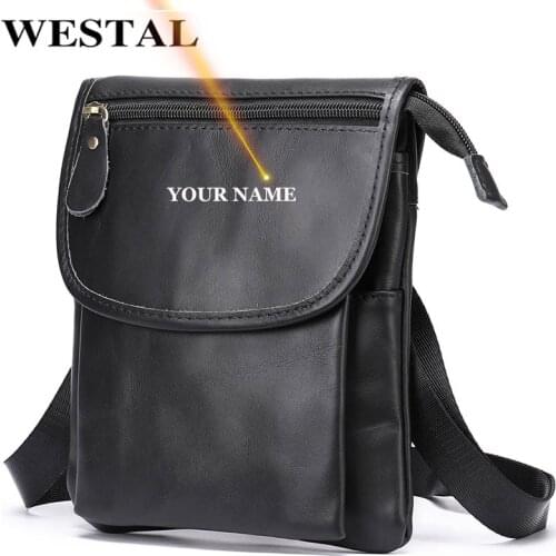 WESTAL Mens Shoulder Bags Leather Men Genuine Leather Messenger Bag for ipad Casual Cover Designer Crossbody Bags for Men 6013