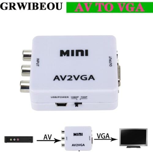 Grwibeou HD AV2VGA Video Converter Convertor Box Mini AV RCA CVBS to VGA Video Converter with 3.5mm Audio to PC HDTV Converter