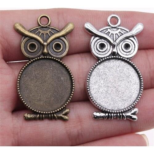 WYSIWYG 5pcs 20mm Inner Size 41x23mm Outer Size Antique Bronze Antique Silver Color Zinc Alloy Owl Cameo Cabochon Base Setting