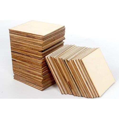 XIAPINMOON 60 PCS 3 Inches Unfinished Wood Squares Pieces with 1 Pack Sanding Sponge Natural Wood Coasters Wooden Square Cutouts