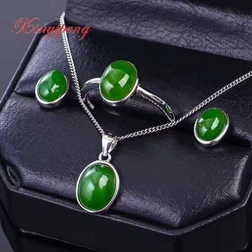 Xinyipeng 925 sterling silver plated white gold inlaid natural jasper jewelry set Simple fashion wedding jewelry