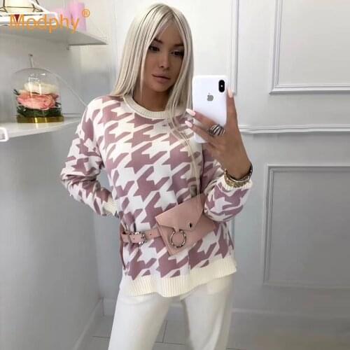 Jacquard Knit 2 Piece Set Tracksuits Autumn Winter Basic Women Pullover Sweater + Carrot Harem Pants Sporting Suit Female 2020