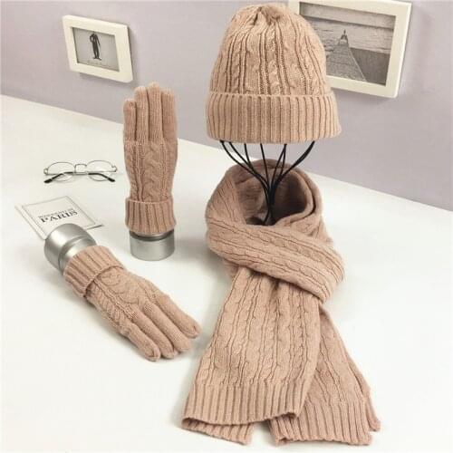 Women Winter Hat And Scarf Set New Gloves Hats For Women Three piece set women Warm Hat Fashion Scarf Wholesale Winter Hat Set
