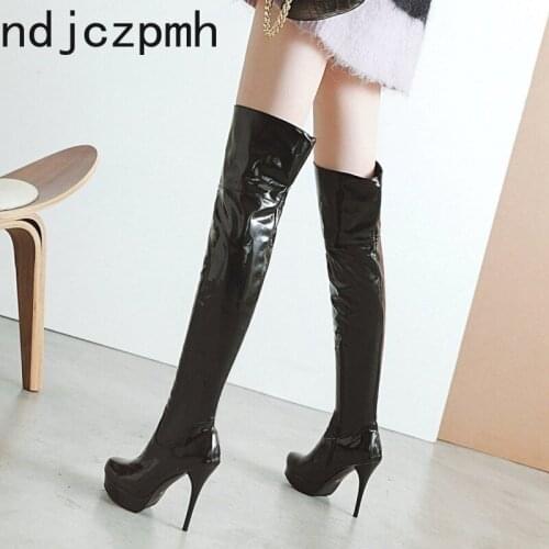 Womens Boots The New Autumn And Winter Round head Sexy zipper Fine heel High heel Womens Over the knee boots plus size 32-48