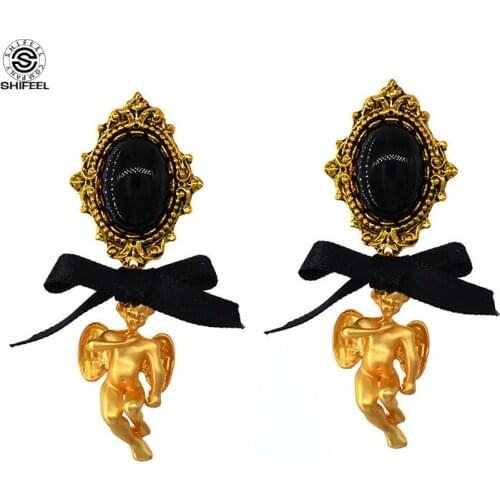 SHIFEEL New Euramerican Palace Vintage Pop Baroque Style Brand Women Jewelry Lace Bow Angel Drop Earrings Pendientes