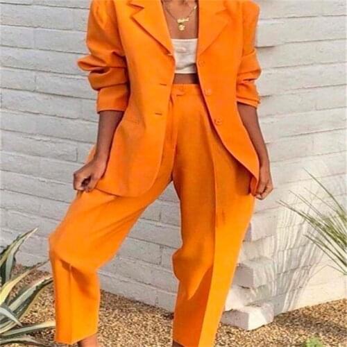 Orange Peak Lapel Lady Business Suits Blazer Jacket+Pants Formal Ladies Pant Suits Office Uniform Style Female Trouser PantSuit
