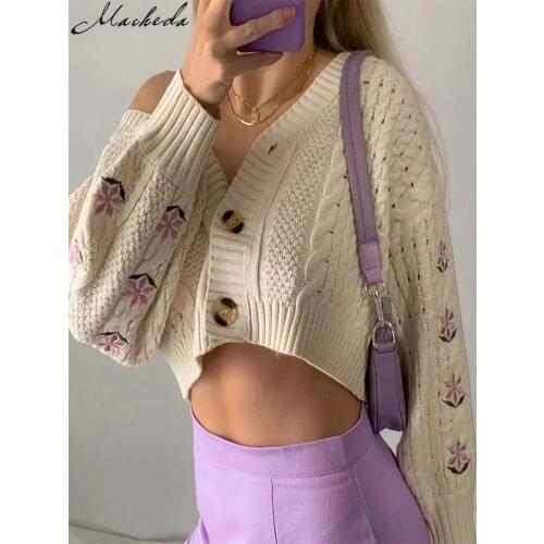 Macheda Fashion Autumn Winter Casual Sweater Women Long Sleeve V Neck Knitting Single Breasted Cardigan Lady Top Clothing 2020