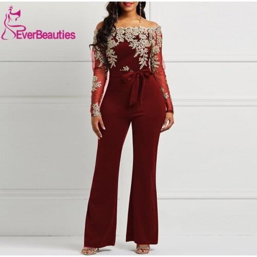Vestido De Festa Evening Dress Long 2020 Women Jumpsuits Appliques Long Sleeves Party Gown Evening Gowns Robe De Soiree