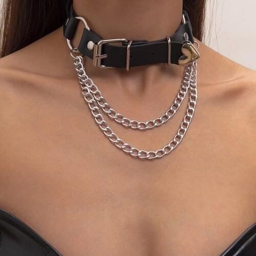 Black Fashion Leather Choker Womens Goth Punk Chain Sexy PU Leather Rock Bondage Necklace Festival Party Girls Accessories