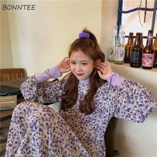 Long Sleeve Dress Women Tender Elegant Stylish Ins Purple A-Line Temperament Vintage Lady Holiday Clothing Popular Classy O-Neck