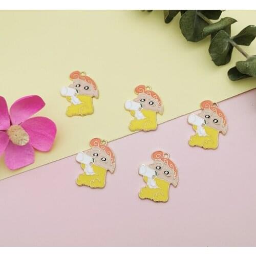 10pcs Cartoon Baby Girl Drinking Milk Enamel Alloy Charms Pendants Dangle Fit DIY Earrings Keychain Jewelry Accessories FX436