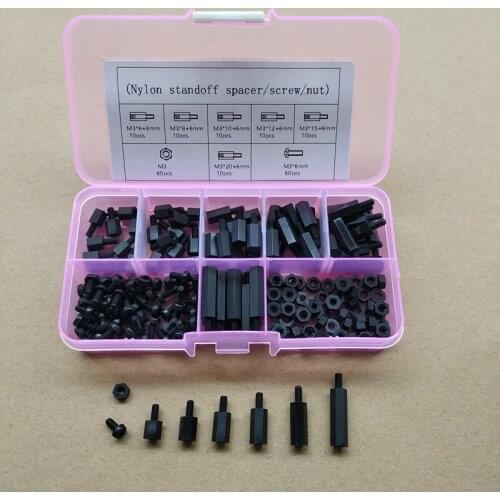 180pcs M2 M2.5 M3 Nylon standoff spacer kits Male Hex Column for PCB Board Spacing Screws Hex Nuts Mix Size Assortments