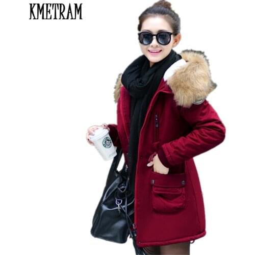 2020 Womens Winter Coats Warm Fur Collar Hooded Down Cotton Winter Jacket Women Coat Female New Medium Long Slim Parka WUJ0432