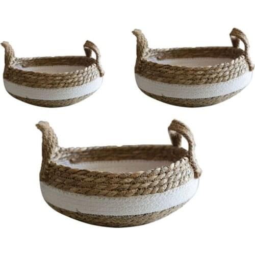 3 Pcs Straw Snack Fruit Food Storage Basket Tray Rattan Box Candy Earphone Sundries Organizer with Handle,Home Decor