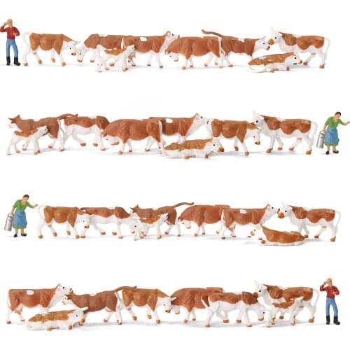 36pcs Model Trains HO scale 1:87 Mini Painted Model Cattle Cows with Shepherd Farm Animals AN8719