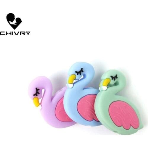 50Pcs Cute Cartoon Baby Teether Food Grade Silicone Animal Flamingo Shape Baby Teething Necklace Toys DIY Newborn Gifts