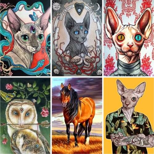 Abstract Three Eyes Sphynx Cat Totem 5D Diamond Painting Animals Cross Stitch Kits Embroidery Art Mosaic Full Drill Home Decor