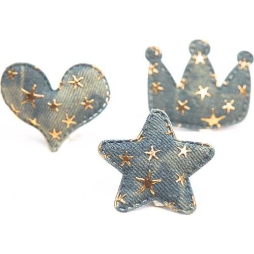 10Pcs/Lot Shiny Denim Star Heart Mouse Shape Stick Padded Appliques For Kids Hair Clip Hat Decor Ornament And Garment Accessoire